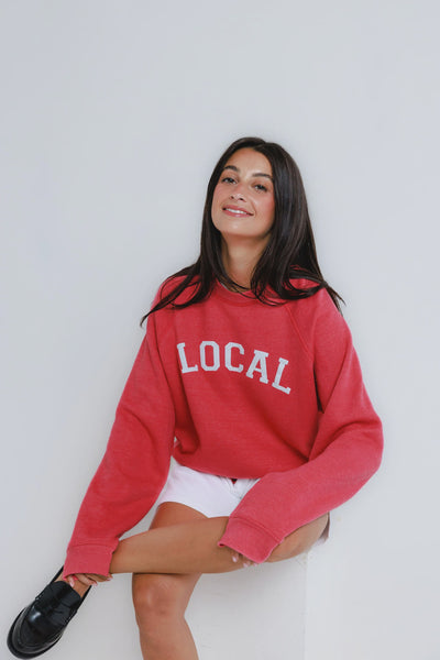 Sunny Somewhere Local Raglan Crew in Heather Red