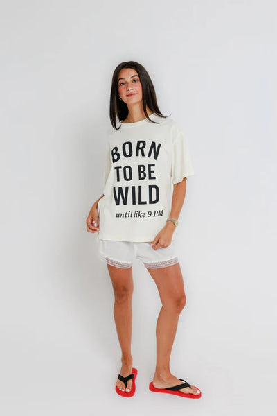 Sunny Somewhere Born To Be Wild Oversized Boyfriend Tee in Off White