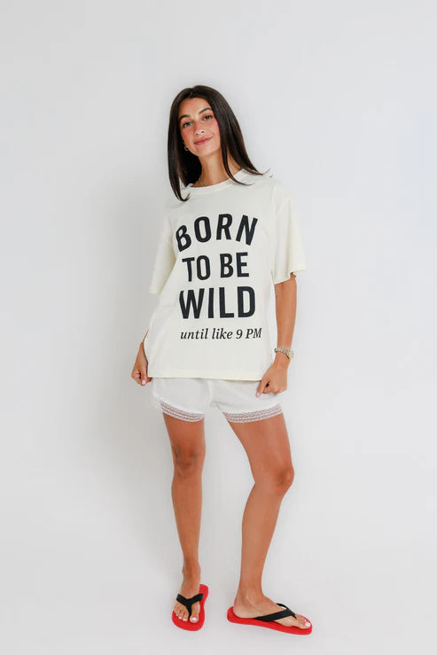 Sunny Somewhere Born To Be Wild Oversized Boyfriend Tee in Off White