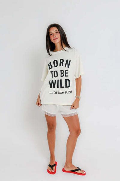 Sunny Somewhere Born To Be Wild Oversized Boyfriend Tee in Off White