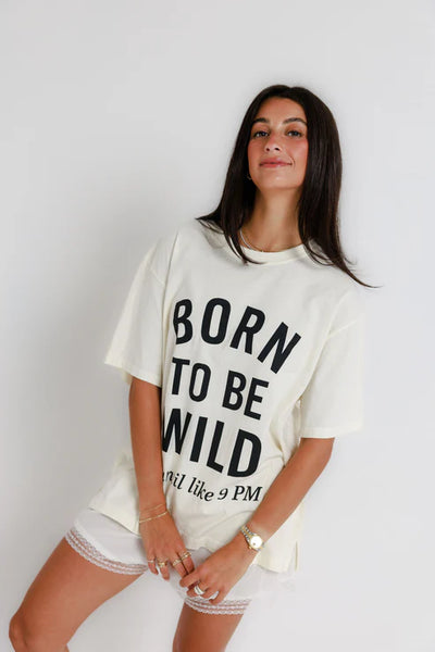 Sunny Somewhere Born To Be Wild Oversized Boyfriend Tee in Off White
