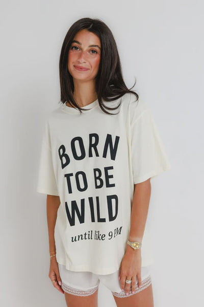 Sunny Somewhere Born To Be Wild Oversized Boyfriend Tee in Off White