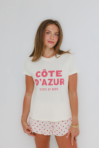 Sunny Somewhere Cote d'azur State of Mind Everyday Tee in Off White