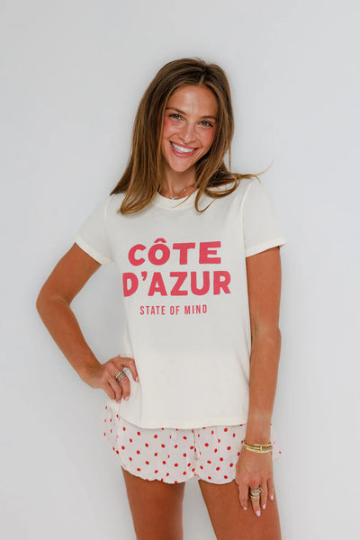 Sunny Somewhere Cote d'azur State of Mind Everyday Tee in Off White
