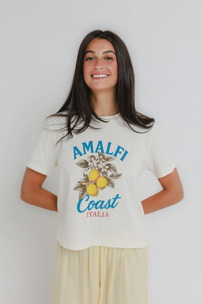 Sunny Somewhere Amalfi Coast Italia Everyday Tee in Off White