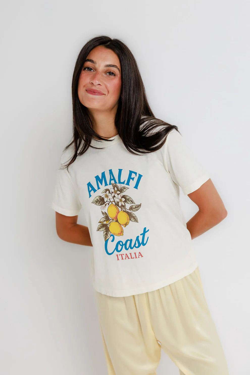 Sunny Somewhere Amalfi Coast Italia Everyday Tee in Off White