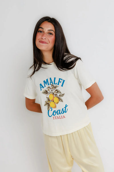 Sunny Somewhere Amalfi Coast Italia Everyday Tee in Off White