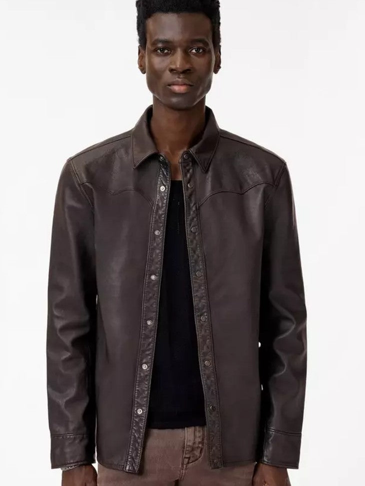 John Varvatos SAMUEL Leather Shirt Jacket - Earth