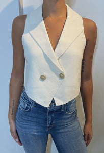 L’AGENCE Zadie Knit Vest in Ivory/Gold