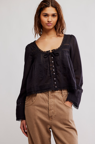 Free People Longsleeve Evermore cotton blouse in black