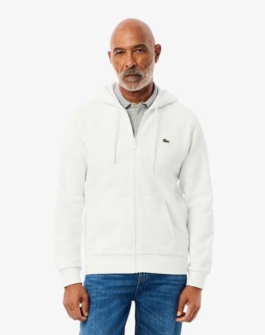 Lacoste Classic Fit Zip-Up Fleece Sweatshirt - White