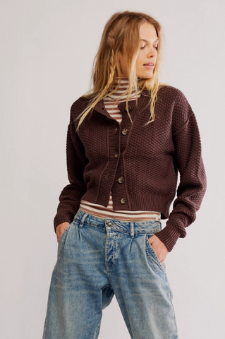 Free People Lila Cotton Blend Cardigan in Potting Soil