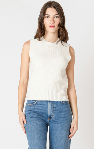 Black Tape Textured Stitch Sweater Tank in Cream