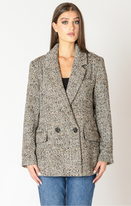 Black Tape Textured Longline Blazer in Neutral Tweed