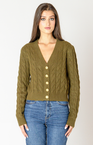 Black Tape Cable Knit Cardigan in Evergreen