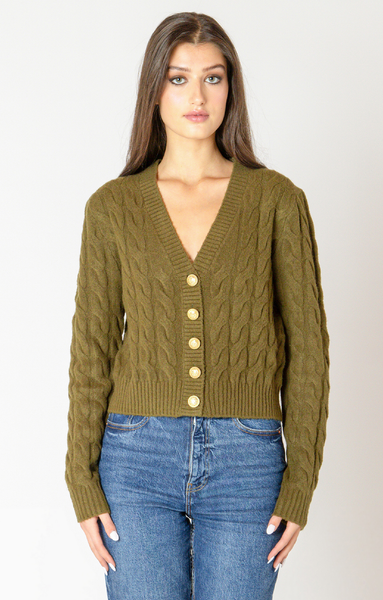 Black Tape Cable Knit Cardigan in Evergreen