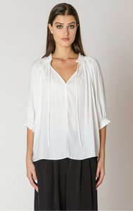 Black Tape Soft Pleated Top in White