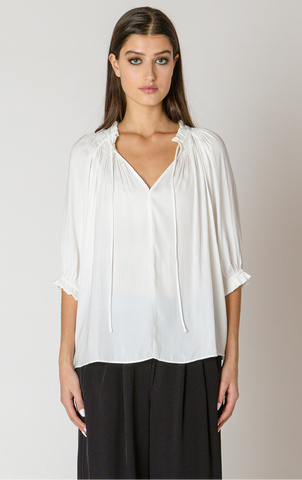 Black Tape Soft Pleated Top in White