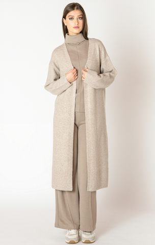 Black Tape Longline Open Cardigan in Heather Oatmeal