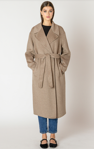 Black Tape Long Belted Coat in Mink