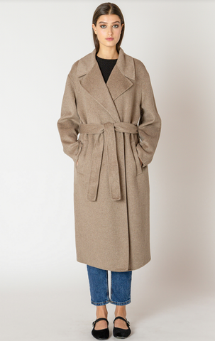 Black Tape Long Belted Coat in Mink