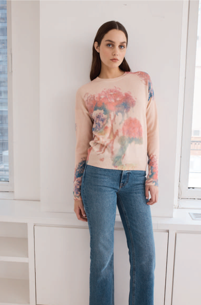 autumn cashmere Floral Print Relaxed Crew in Pink Combo