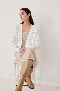 autumn cashmere Boxy Rib Stitch Cardigan in Bleach White