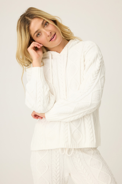 PJ Salvage Cozy Chenille Cable Knit Hoody in Ivory
