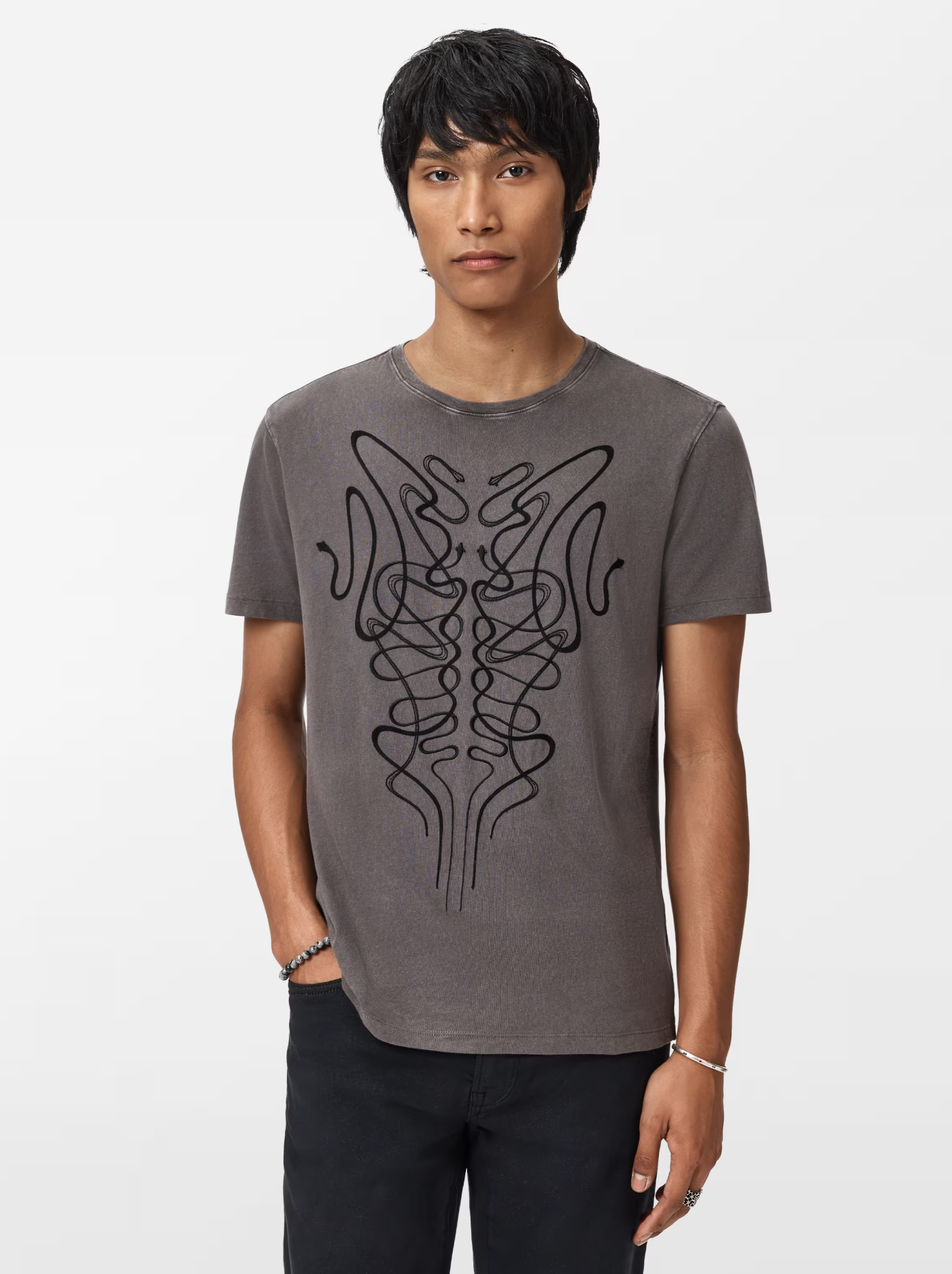 John Varvatos Ornate Snakes Crew Tee - Coal