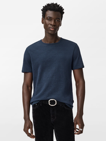 John Varvatos Blaise SS Crew with Wave Texture - Navy