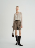 Meilleur Moment Printed Tie Front Blouse in Khaki