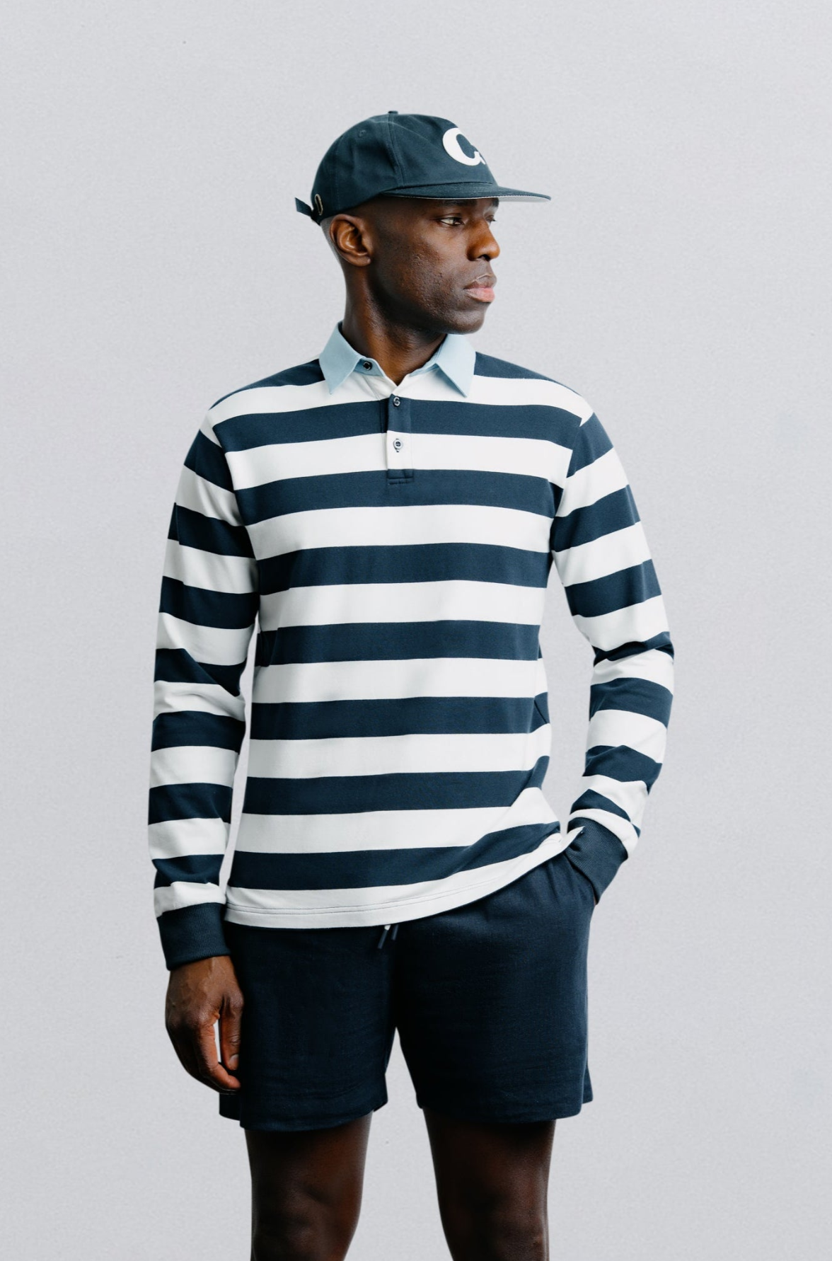 Champlain Denim Collar Rugby Shirt - Navy/White