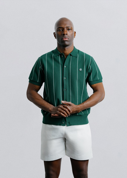 Champlain Vertical Stripe SS Button Down - Green Striped