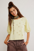Free People Jessie Eyelet Tee in Lemon Water Combo