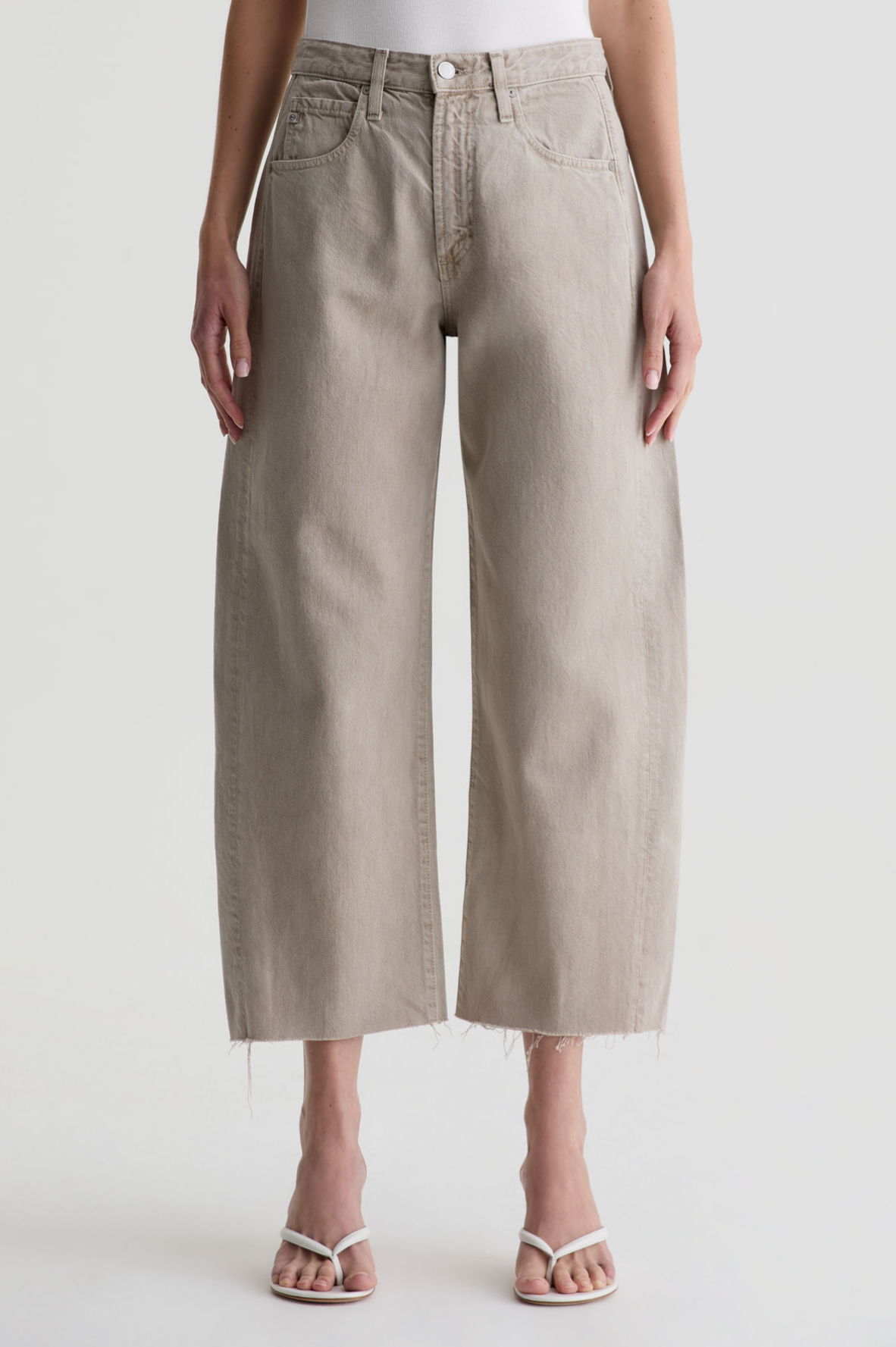 AG Hattie Crop high-rise barrel jean in Sulfur Light Taupe