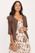 Pistache Linen Jacket with Roll Up Sleeves in Mocha