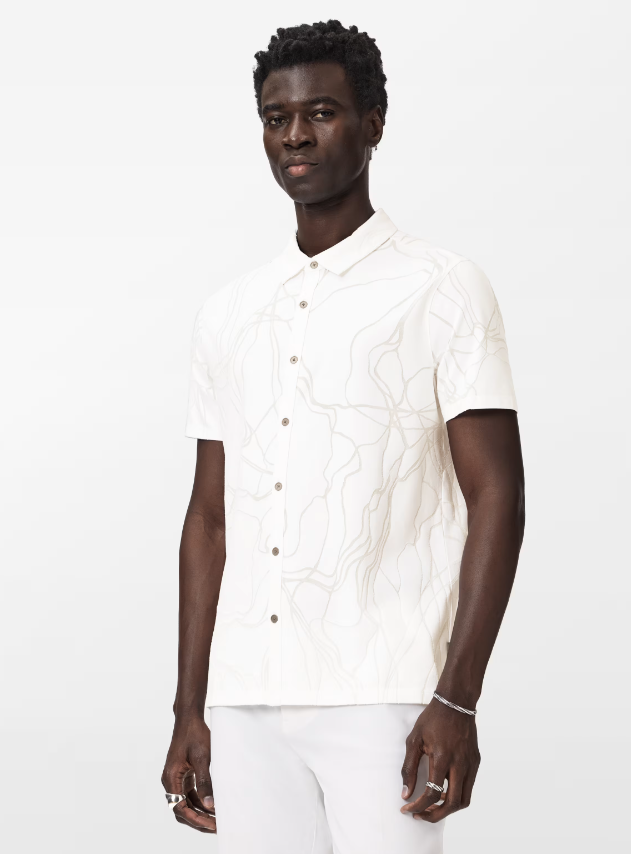 John Varvatos ELIO SS Shirt with Tangles Burnout Lines in White