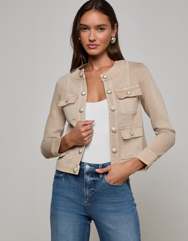 L'AGENCE Yari Collarless Jacket in Biscuit