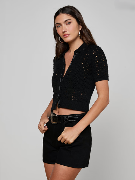 L'AGENCE Ninette Pointelle SS Cardigan in Black
