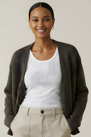 Velvet Quinnly Cotton Tape Cardigan in Spruce