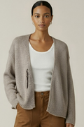Velvet Quinnly Cotton Tape Cardigan in Stone