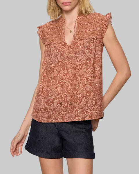 Sanctuary Free Feeling Smocked Blouse in Mosaic Clay