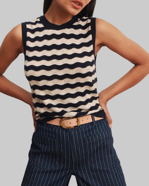 Sanctuary Everyday  Chevron Knit Shell in Inkstorm/Dark Opal