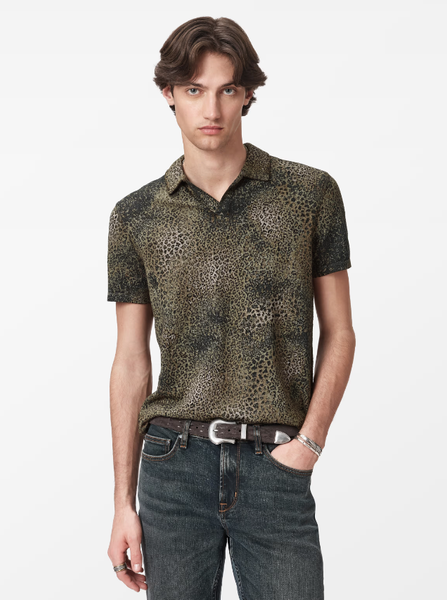 John Varvatos PERKINS S/S Johnny Collar Polo with Animal Jacquard - Haze Grey