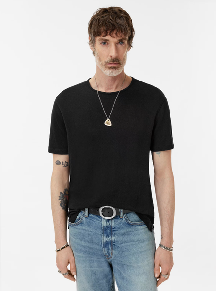John Varvatos STANLEY S/S Crew in Broken Stitch - Black