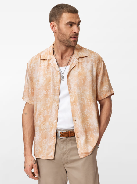 John Varvatos DAN SS Camp Shirt in Faded Twine