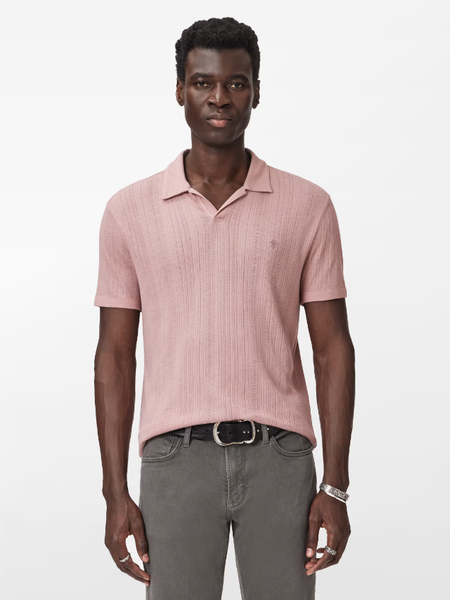 John Varvatos LEONARDO Johnny Collar Textured Polo in Pink Sand