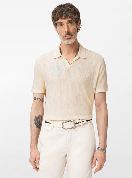 John Varvatos LEONARDO Johnny Collar Textured Polo in Chalk