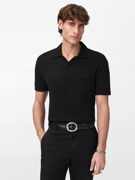 John Varvatos LEONARDO Johnny Collar Textured Polo in Black