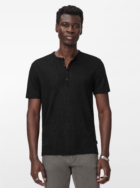 John Varvatos EGON Textured SS Henley in Black